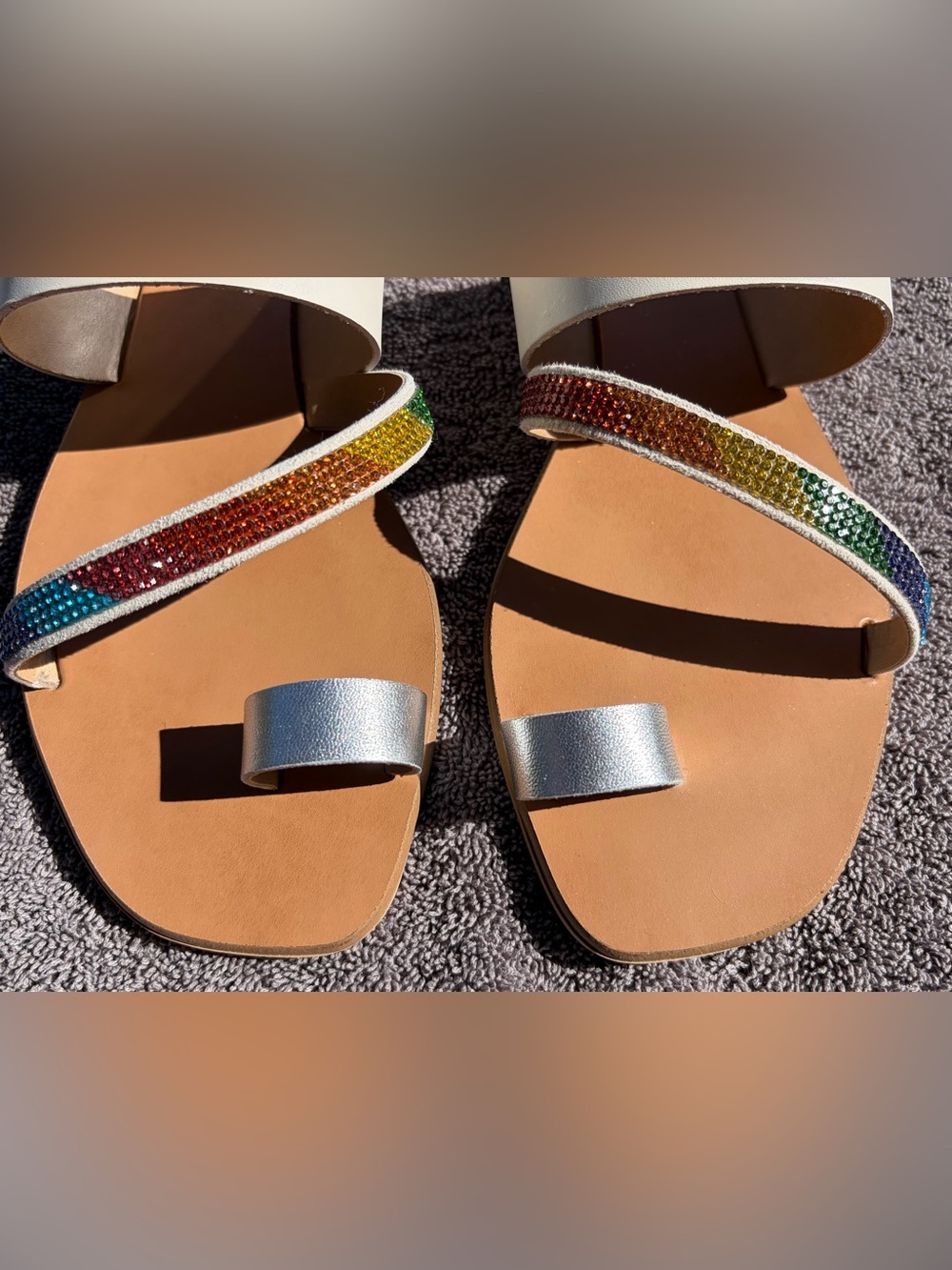 Kurt Geiger Leather Slip-On Sandals with Rainbow Crystal Straps Women’s 8.5 - Picture 5 of 14